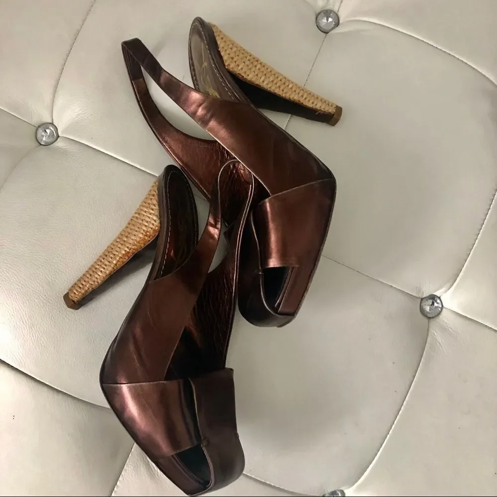 YSL Yves Saint Laurent metallic woven heels 61/2